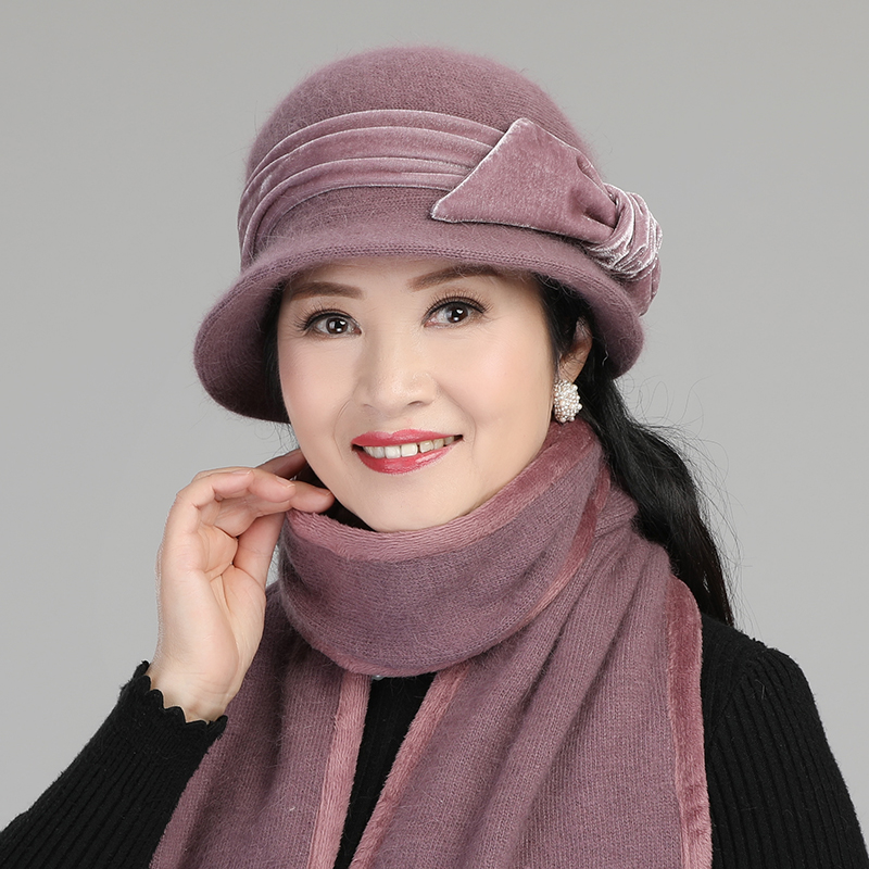 帽子女冬天盆帽韩版兔毛帽老人帽女奶奶毛线帽中老年保暖帽妈妈帽