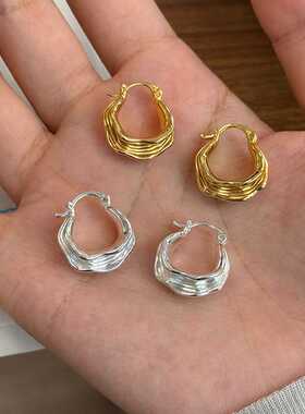 不规则U形条纹金属耳扣女轻奢高级感个性独特精致百搭耳环耳饰