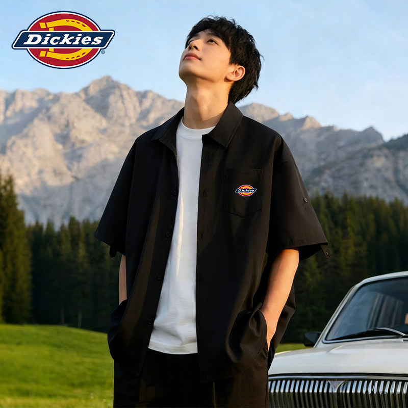 Dickies男士短袖衬衫夏季2026新款极简高级感穿搭上衣黑色外套