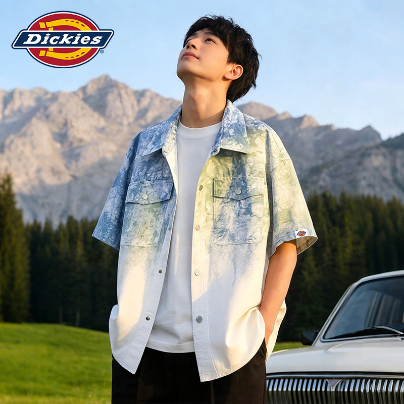 Dickies帝酷适扎染短袖衬衫男士2026新款夏季潮牌痞帅高级感外套