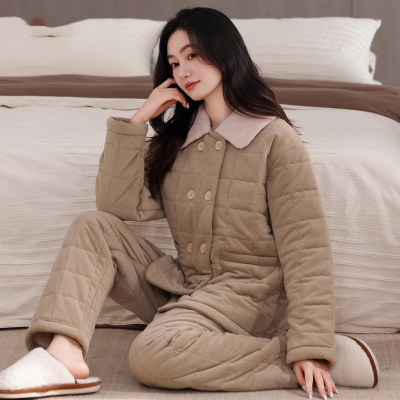 睡衣女款冬季加厚加绒珊瑚绒超厚三层夹棉秋冬2025新款冬款家居服