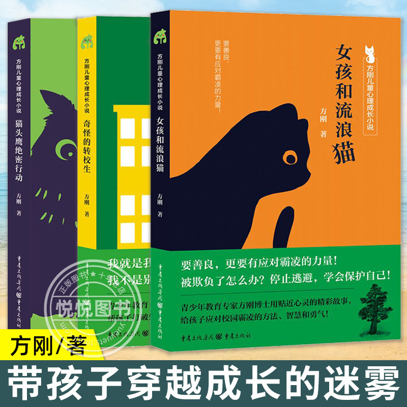 方刚儿童心理成长绘本小说3册 猫头鹰绝密行动女孩和流浪猫奇怪的转校生小学生心理健康儿童文学励志故事校园霸凌友谊