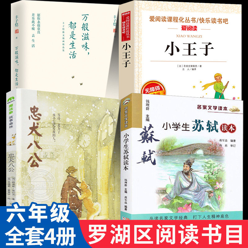 2024年深圳市罗湖区小学五升六年级上册暑假推荐课外阅读书籍 万般滋味都是生活 小学生苏轼读本 忠犬八公 小王子 柳鸣九/译 正版 - 实物图