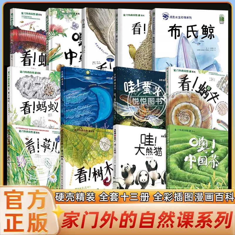 家门外的自然课系列硬壳精装看蚂蚁蚯蚓草儿蘑菇树木噢中草药3-6-9岁幼少儿童自然课科普动植物绘本大全彩插图漫画百科哇正版书籍
