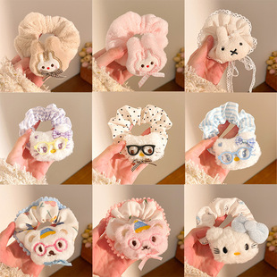 蔻暮秋冬毛绒公仔花边大肠发圈卡通kt猫马尾头绳diy发夹发饰头饰