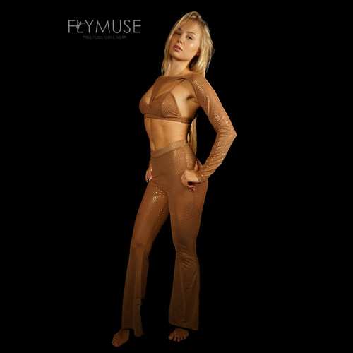 FLYMUSE定制钢管舞蹈heels亮片网纱长款套装polewear