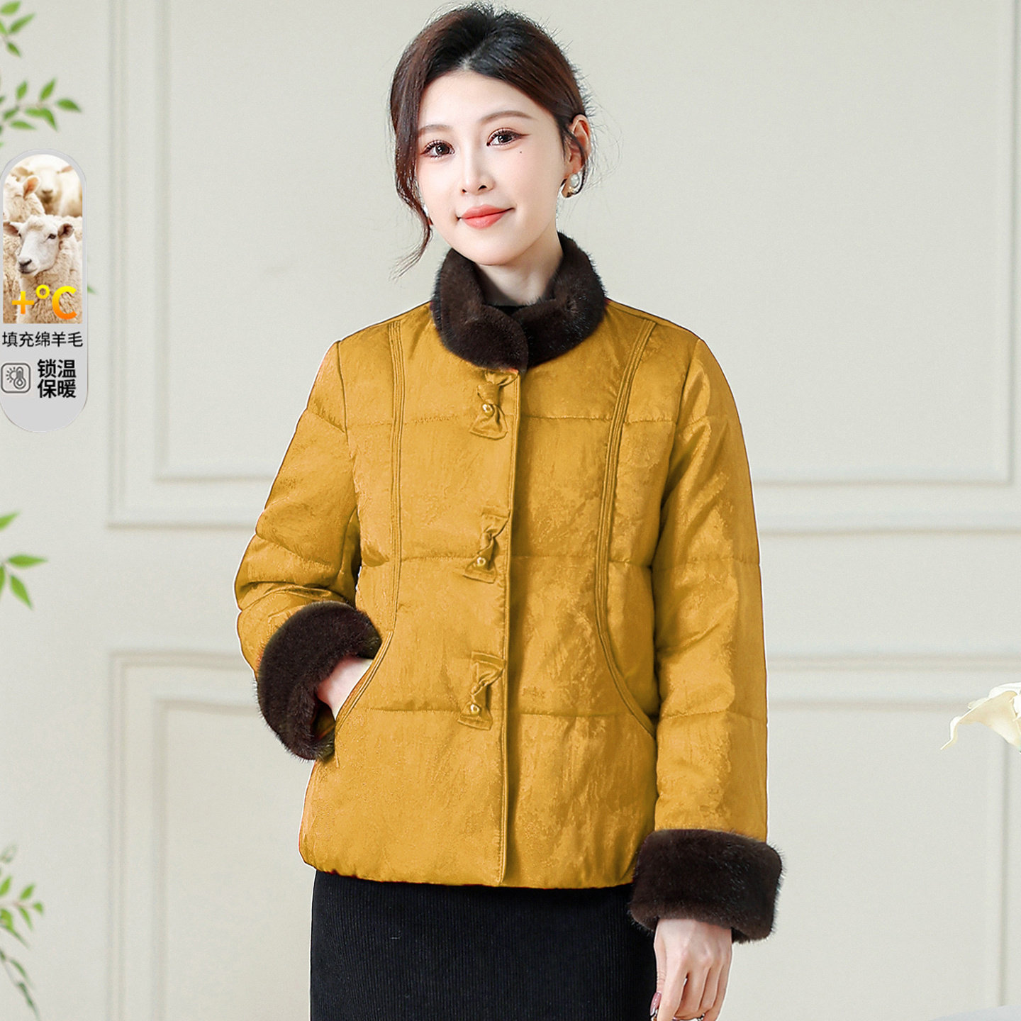中国风女短款保暖棉服宽松显瘦