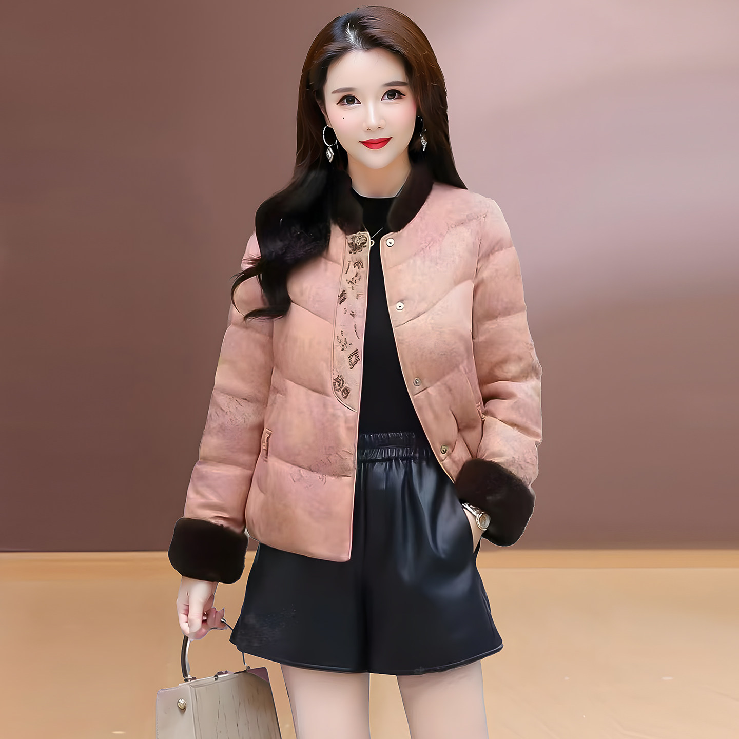 冬季国风短款宽松保暖棉服女