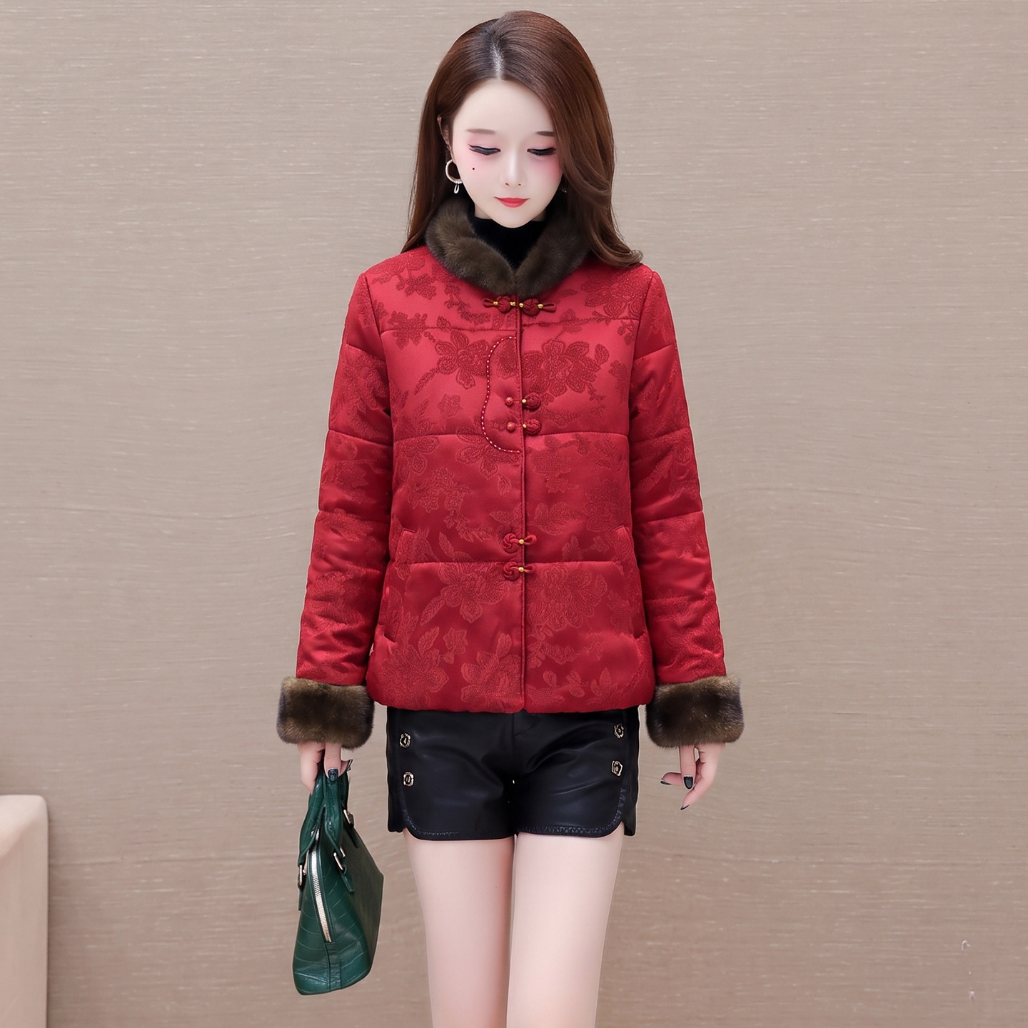 复古中式女短款显瘦保暖棉服
