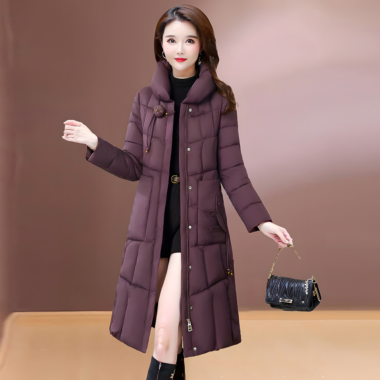 2025冬季女过膝宽松显瘦棉服