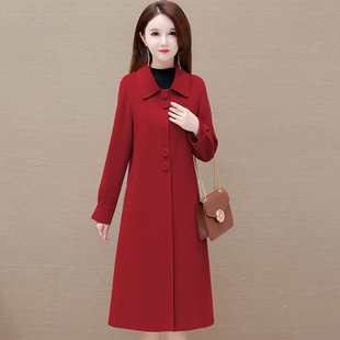 小香风毛呢外套女过膝中长款2025秋冬季新款宽松加厚红色呢子大衣