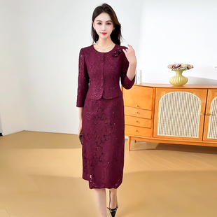 喜妈妈红装连衣裙女2026年春秋新款气质减龄女神范遮肚显瘦裙子潮