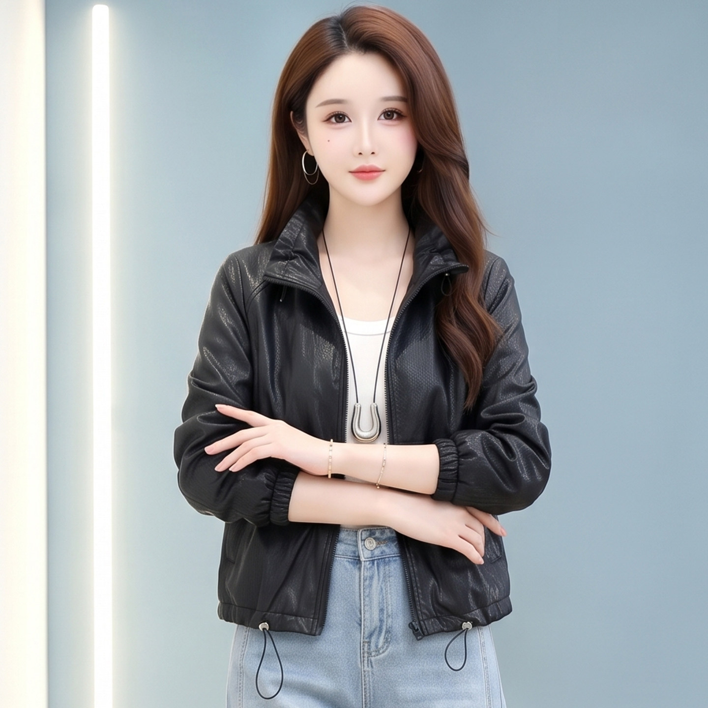 2026春秋小个子显高短款皮衣女