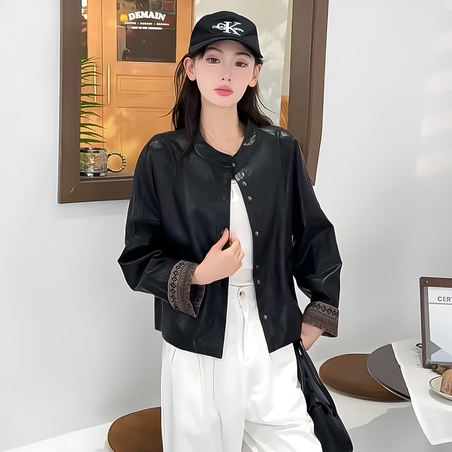 2026春季新款PU水洗皮衣女短款