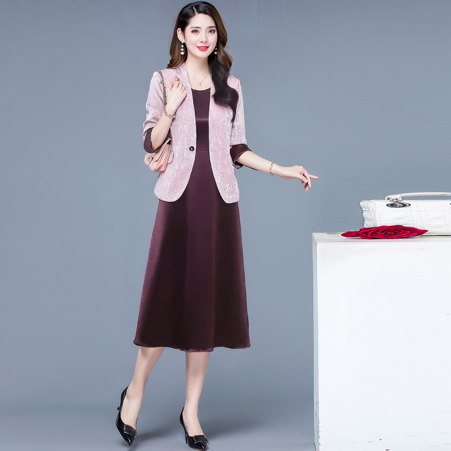 优雅修身显瘦通勤西服两件套女