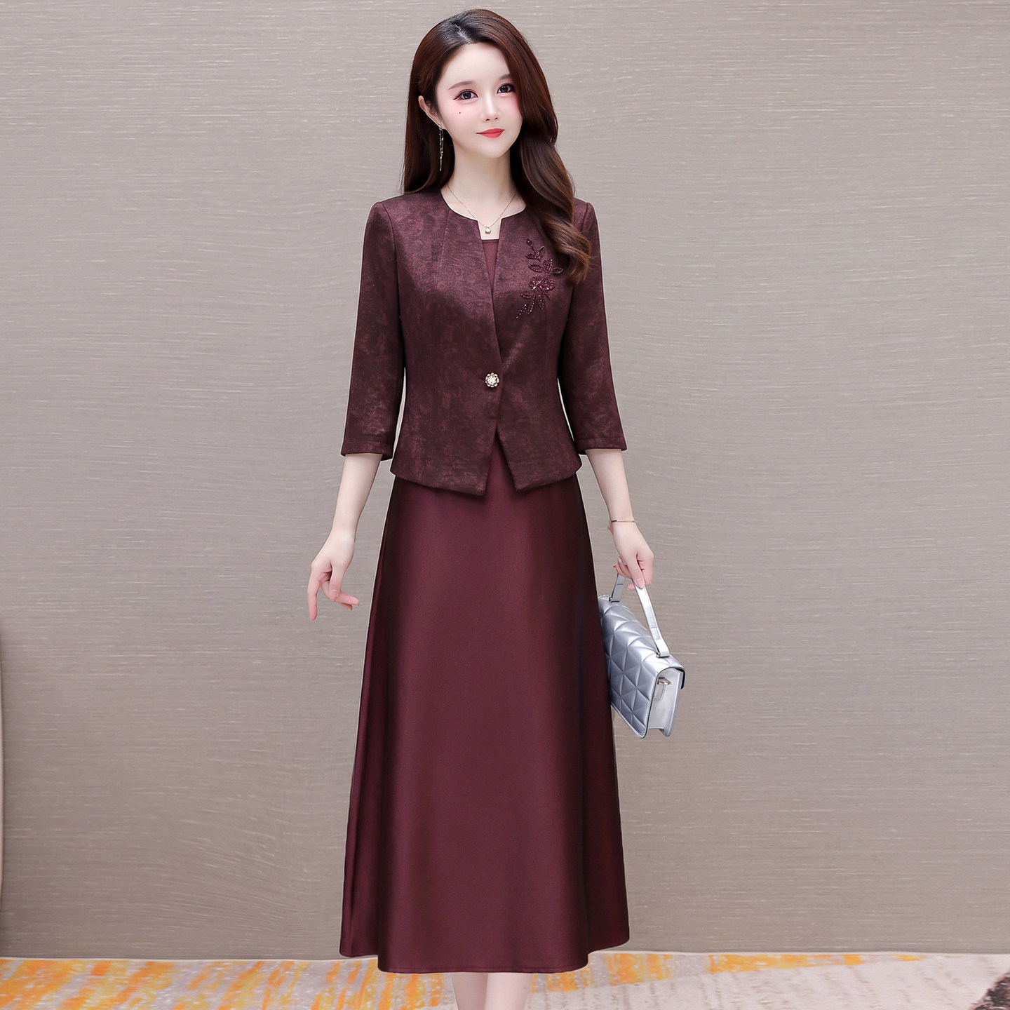 优雅减龄显瘦妈妈礼服两件套