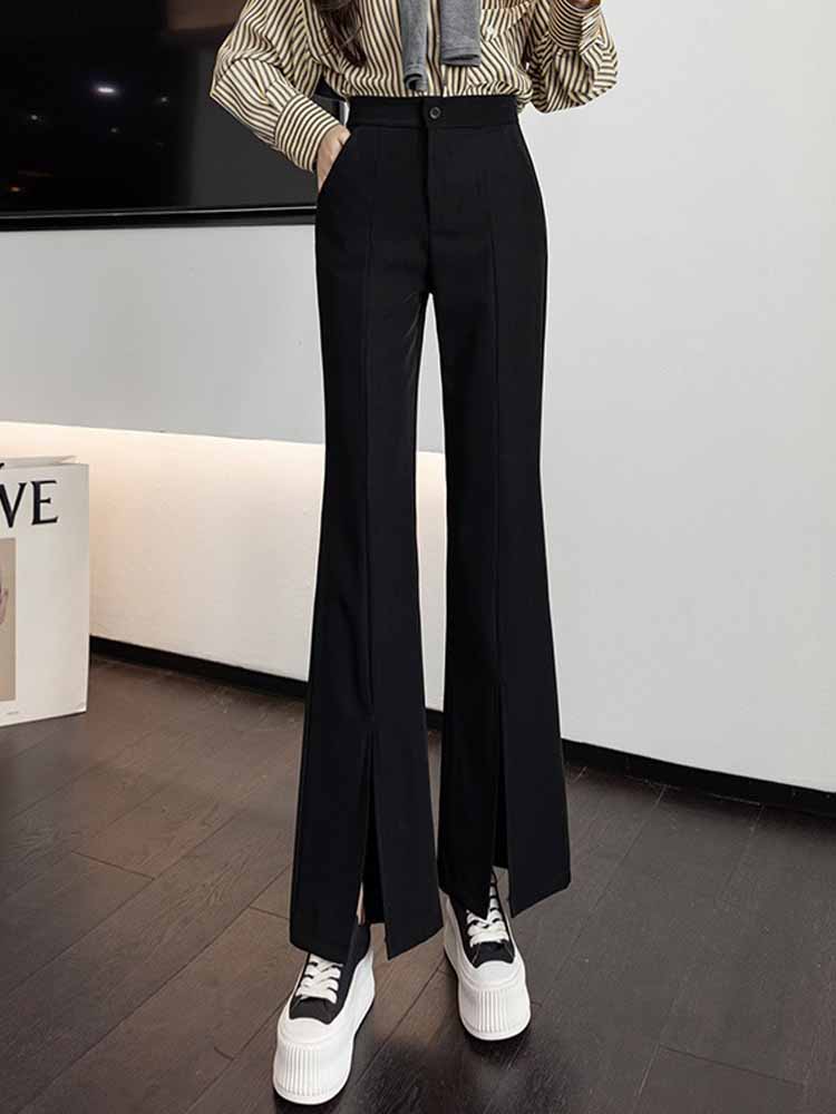 柜爱依服爱衣服黑色开叉微喇叭裤高腰显瘦阔腿裤女秋冬2021年新款