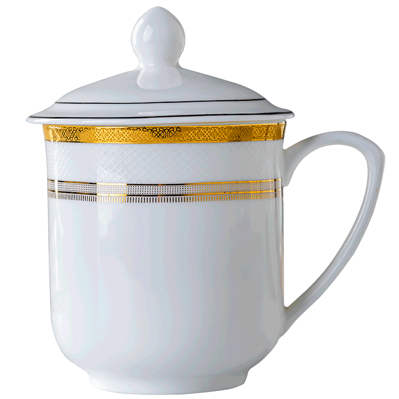 陶瓷茶杯迎宾杯家用骨瓷带盖杯水杯商务杯办公杯会议杯可定制LOGO