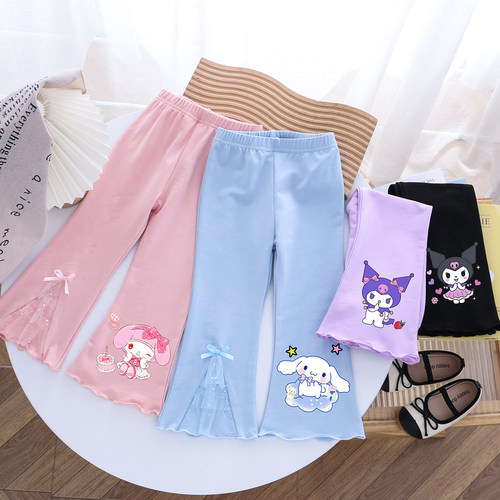 女童纯棉休闲喇叭裤微喇裤