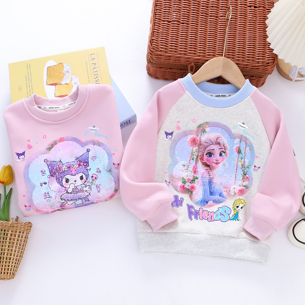 女童纯棉变色卫衣 26春秋儿童装小女孩宝宝洋气亮片长袖t恤衫上衣