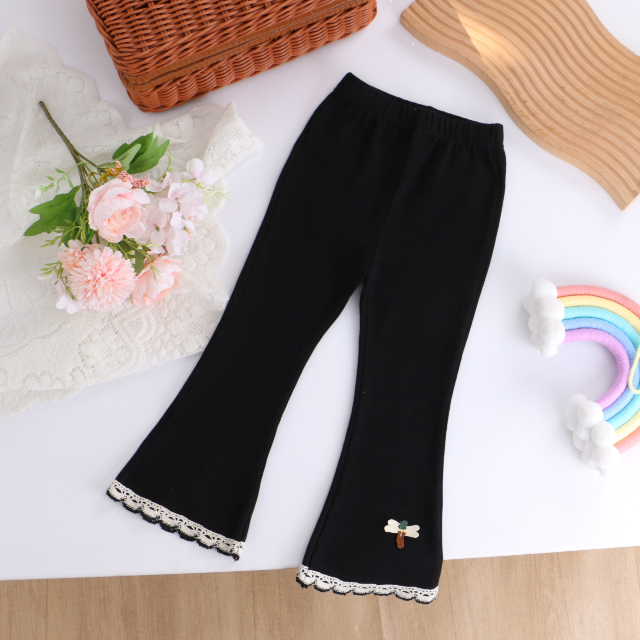 女童纯棉休闲裤花边微喇叭裤26春秋款小女孩儿童装宝宝外穿长裤子