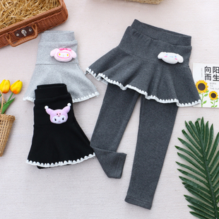 女童纯棉荷叶边裙裤秋冬款儿童装小女孩宝宝学院加绒长裤外穿裤子