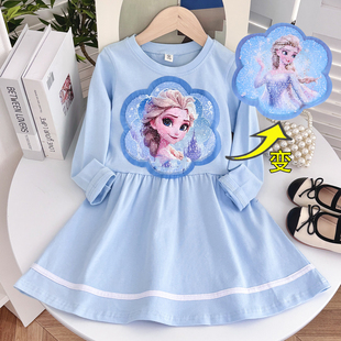 儿童纯棉变色亮片连衣裙26春秋季童装女童洋气中裙公主裙长袖裙子