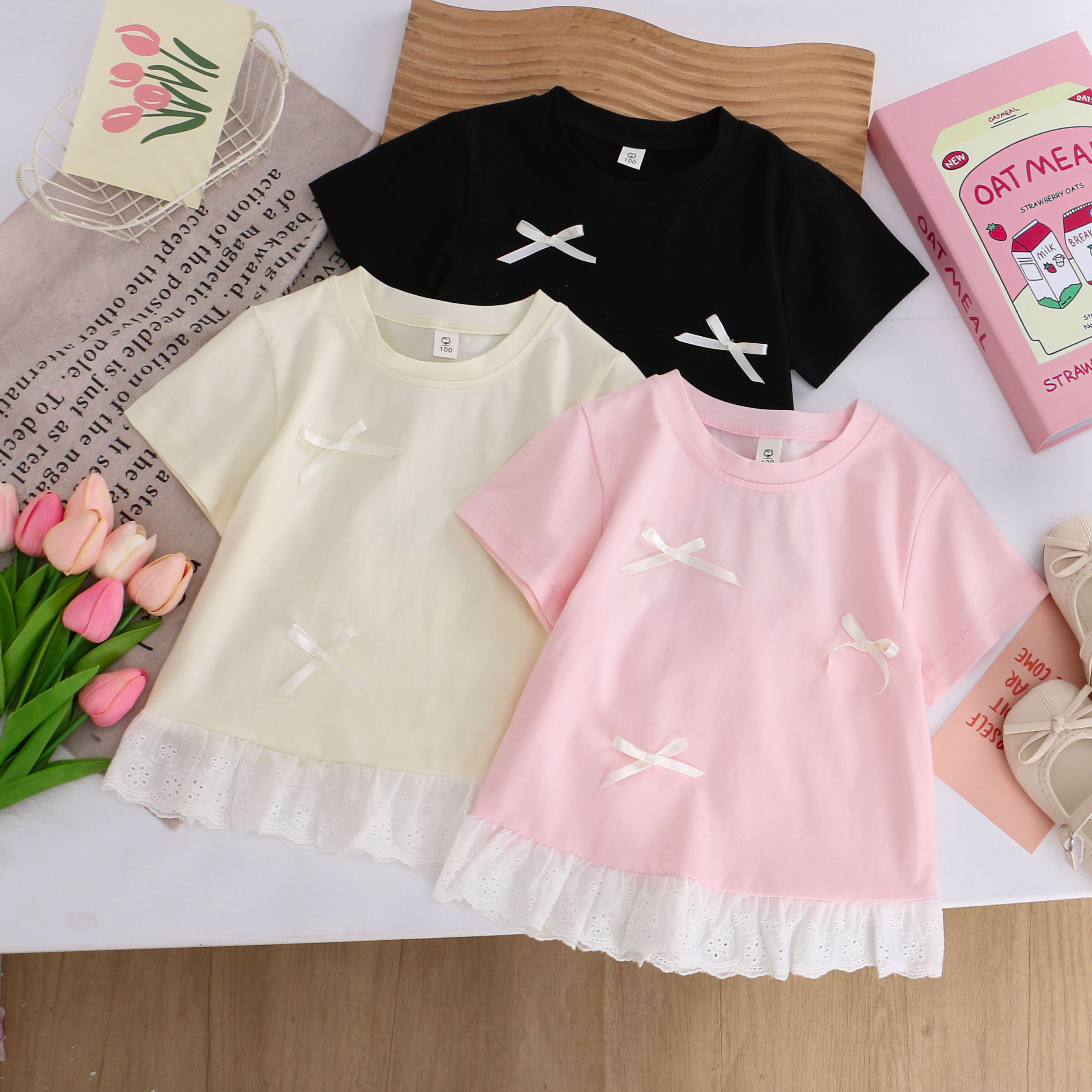 女童纯棉蕾丝花边裙衫短袖t恤 夏季甜美儿童装小女孩宝宝半袖上衣