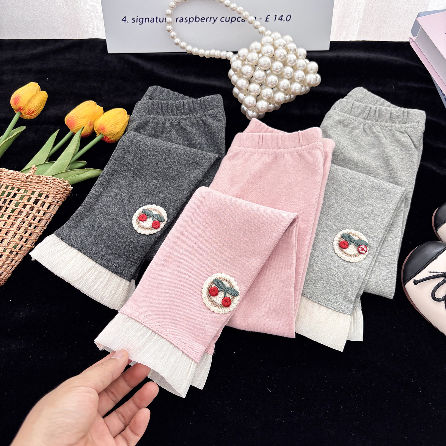 女童纯棉弹力花边修身裤子26春秋款儿童宝宝长裤小女孩外穿打底裤