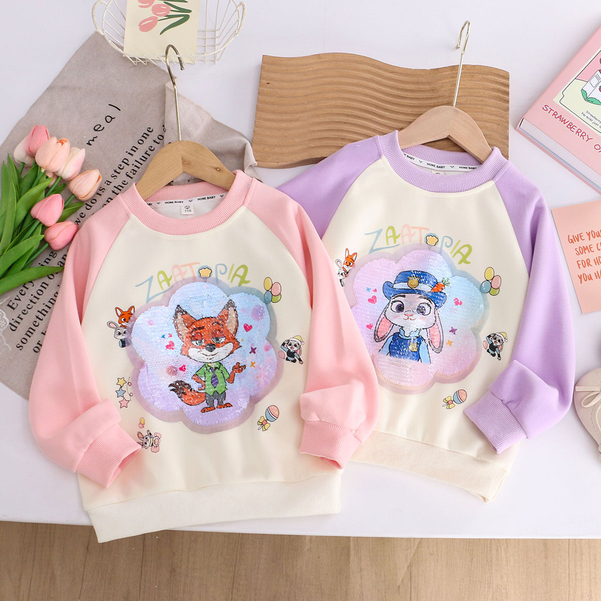 女童纯棉变色亮片动物城朱迪尼克卫衣26春秋儿童装小女孩长袖上衣
