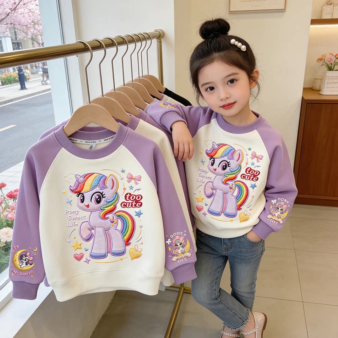 女童纯棉休闲卫衣 26春秋儿童装小女孩宝宝洋气小马长袖t恤衫上衣
