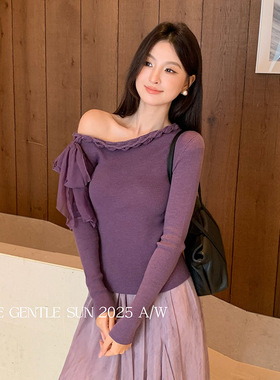 秀熙熙2025秋季白标韩版优雅羊毛纯色系带显瘦针织衫上衣女25331