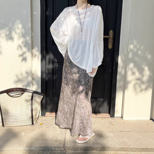 印花慵懒时髦通勤串珠半身裙 上新法式 Gary 宝藏GRACETINAHOO春款