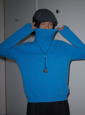 UNITY MODE 克莱因蓝100%羊毛高领毛衣女冬休闲针织打底衫540035