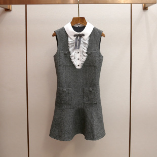 格雷系蕾丝蝴蝶结拼接翻领荷叶边拼接背心 新款 Gary 宝藏SP家春季