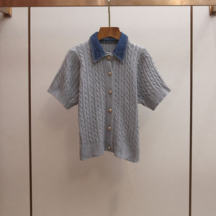 POLO 韩系减龄风牛仔拼接翻领螺纹正肩短袖 Gary 宝藏S家春夏新款