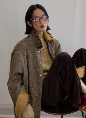 UNITY MODE 设计感拼接皮绒领毛呢外套女冬季Polo领上衣251368