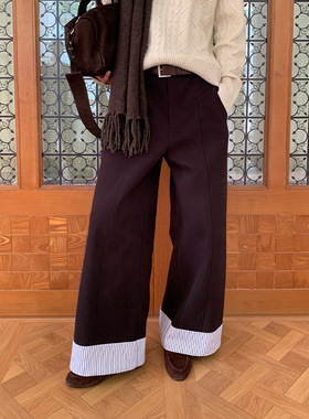 UNITY MODE 韩系条纹牛仔裤女冬季拼接设计感小众撞色长裤251339