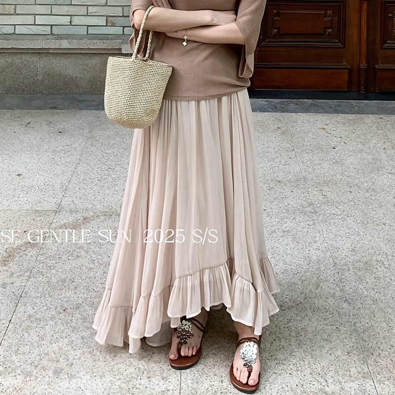 【清仓不退换】秀熙熙夏季荷叶边高腰半身裙法式大摆长裙女85196