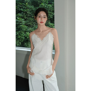 Gary 宝藏NEIHE内赫天丝毛料蕾丝拼缝不规则设计感背心吊带女