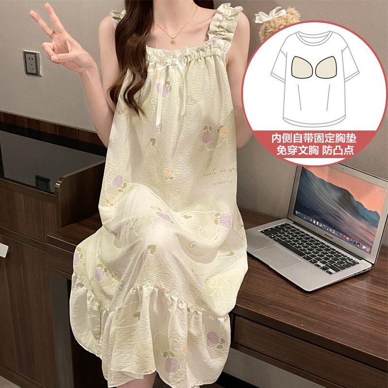 春夏带胸垫可外穿甜美公主睡裙图片