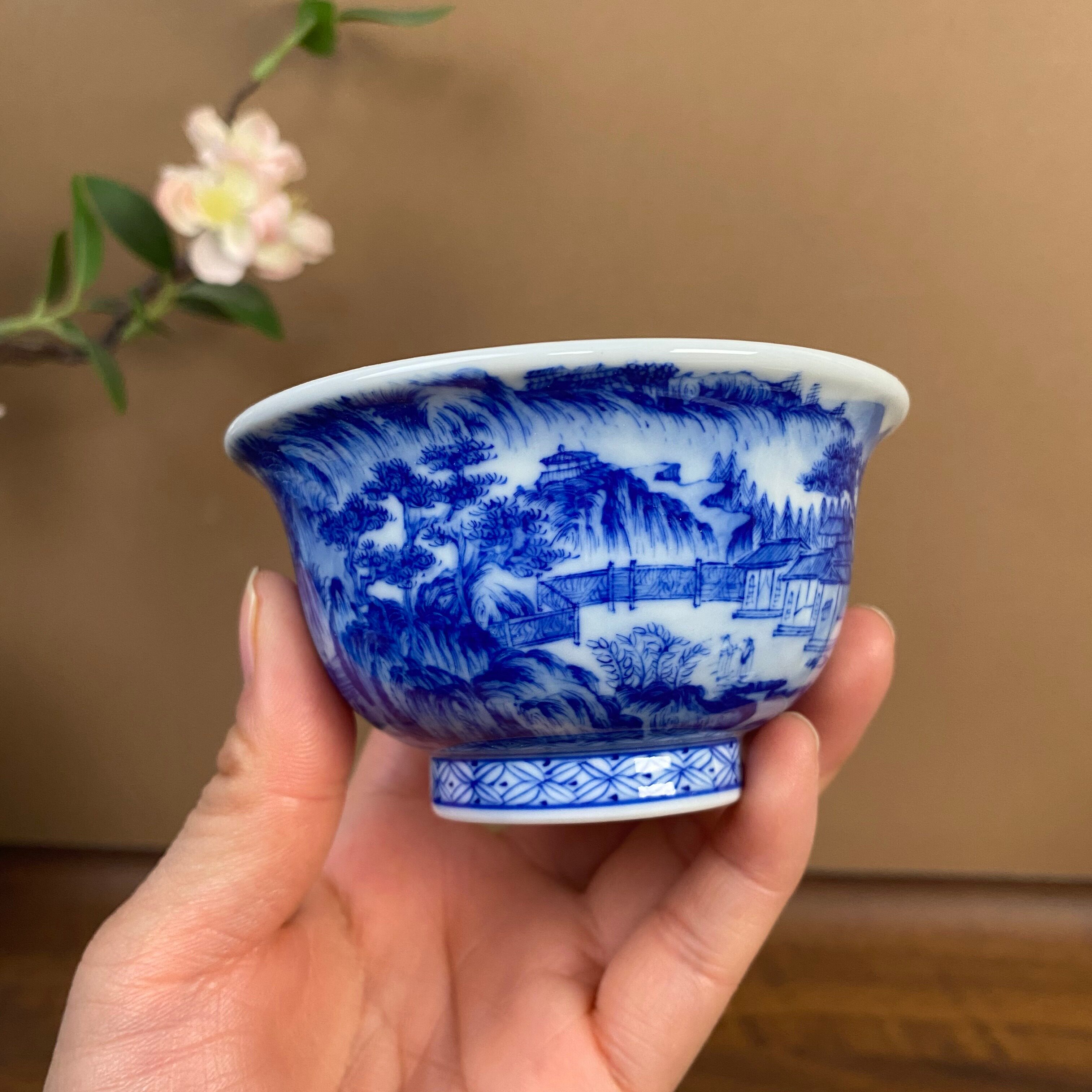 【九茗珍藏】宋画山水压手杯100cc 手工手绘景德镇茶具