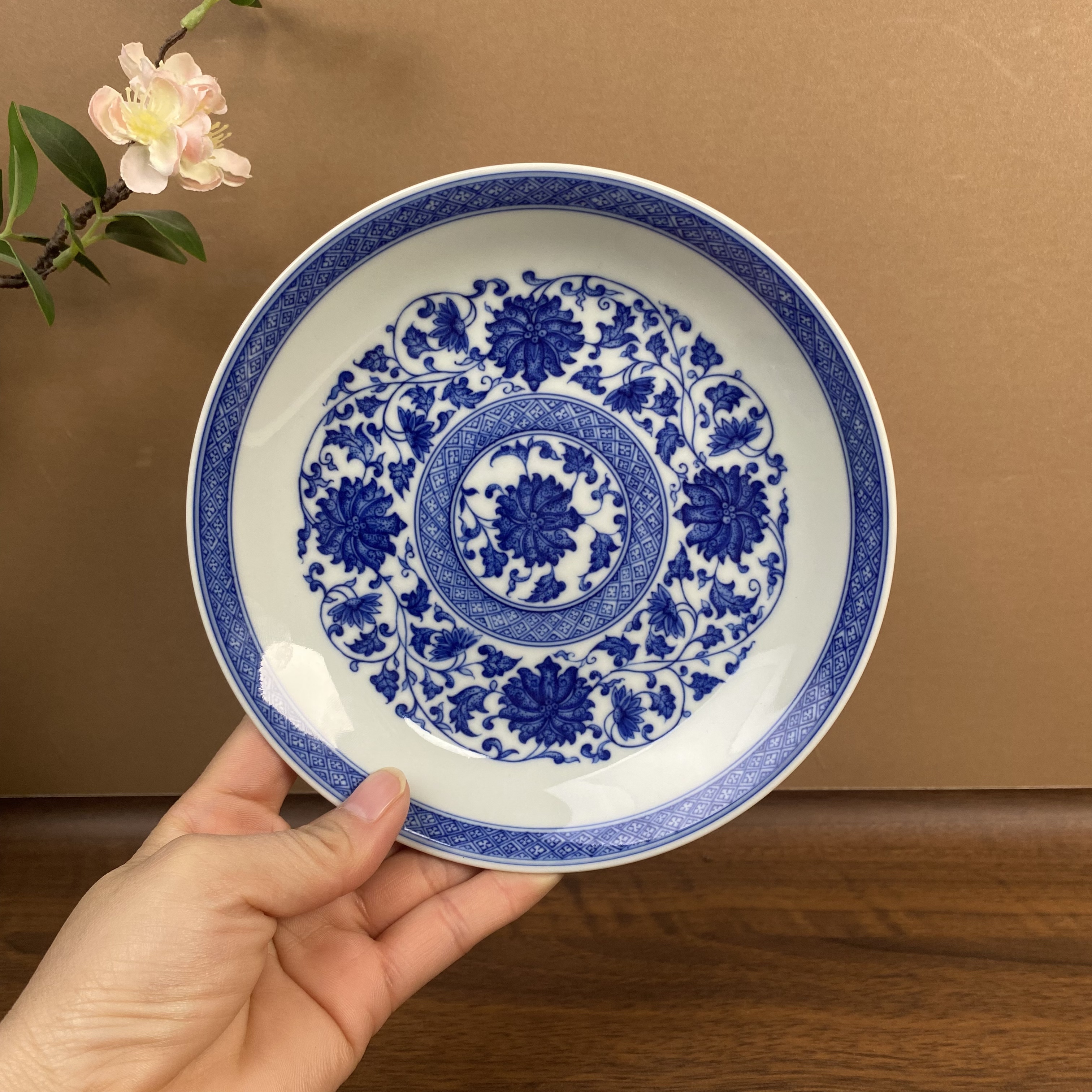 【记石柴窑】精工缠枝莲壶承直径16cm 手工手绘景德镇茶具