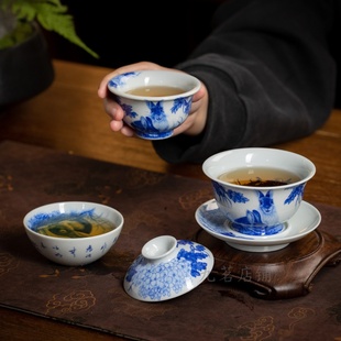 【彧兮竹柴窑】生肖兔子三才盖碗150cc 手工手绘景德镇茶具