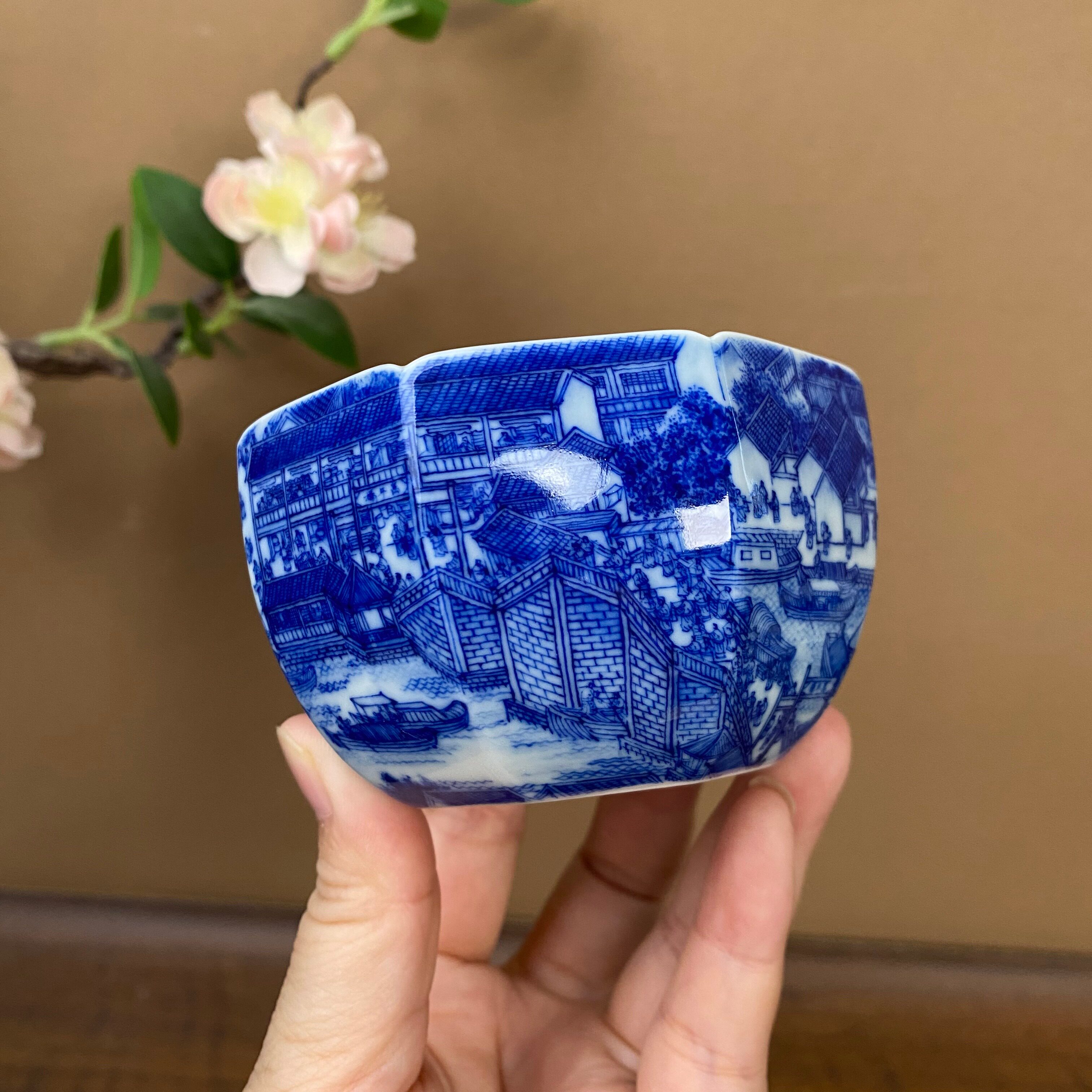 【九茗珍藏】欧阳娇重工姑苏繁华图八方杯150cc 手工手绘