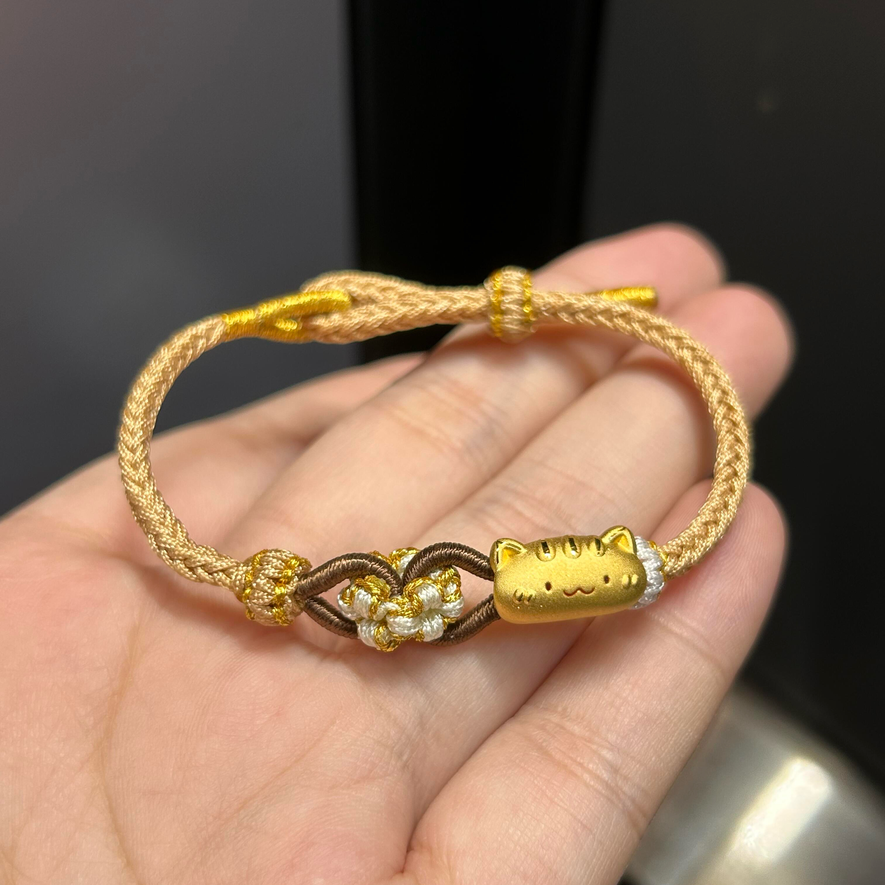 ZDF黄金籽大福足金999法棍猫咪萌宠手链礼物送女友老婆七夕礼物