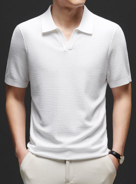 原创设计 白色短袖天丝棉针织海鸥领Polo衫薄款老钱风男