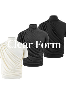 ClearForm「叠叙」立体设计感褶皱堆叠智性短款合身中领短袖Tee