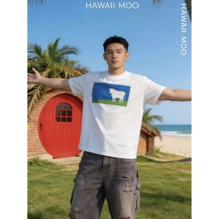Hawaii26ss牛牛Moo原创T恤纯棉260克32S双纱奶牛上衣短袖