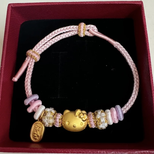 黄金足金999金KT猫手链猫头蝴蝶结转运珠手绳礼物情人节礼物女孩